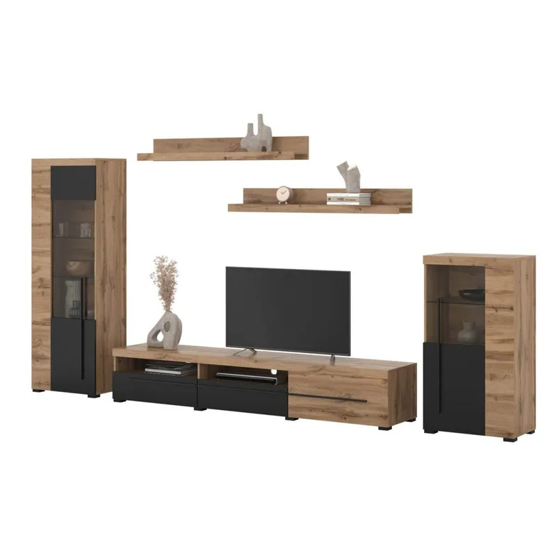 Veggseksjon Roger 5 deler - Wotan eik - Møbler - Møbelsett - Møbelsett til stue