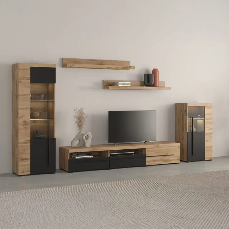 Veggseksjon Roger 5 deler - Wotan eik - Møbler - Møbelsett - Møbelsett til stue