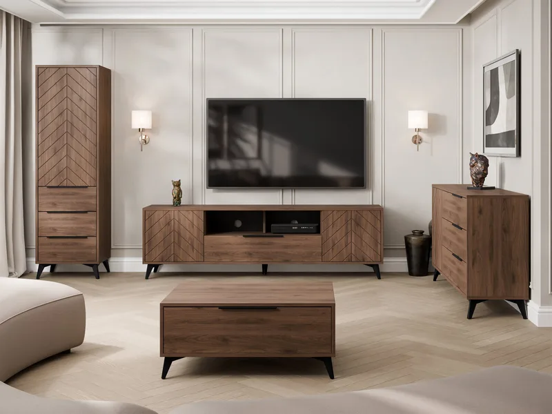 Vemdalen møbelsett til stue - TV-benk, bokhylle, skjenk og sofabord - brun - Møbler - Møbelsett - Møbelsett til stue