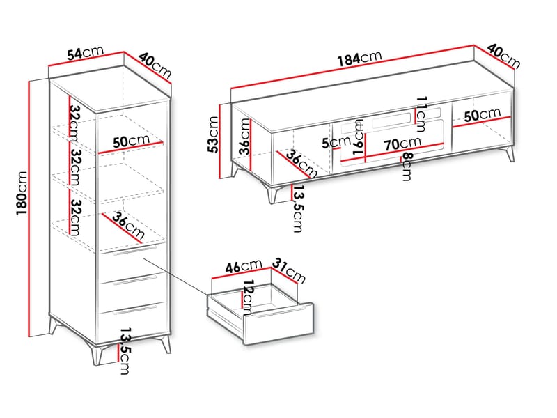 Vemdalen møbelsett til stue - TV-benk og høyskap - brun - Møbler - Møbelsett - Møbelsett til stue