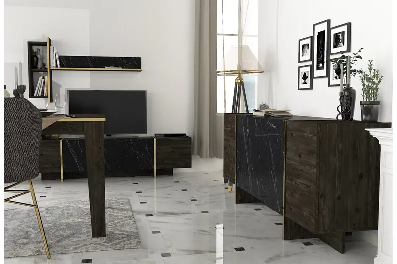 Veyron Møbelsett for Stue - Svart/Gull - Møbler - Møbelsett - Møbelsett til stue