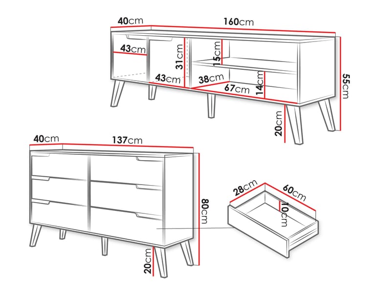 Virello møbelsett til stue - TV-benk og skjenk - beige - Møbler - Møbelsett - Møbelsett til stue