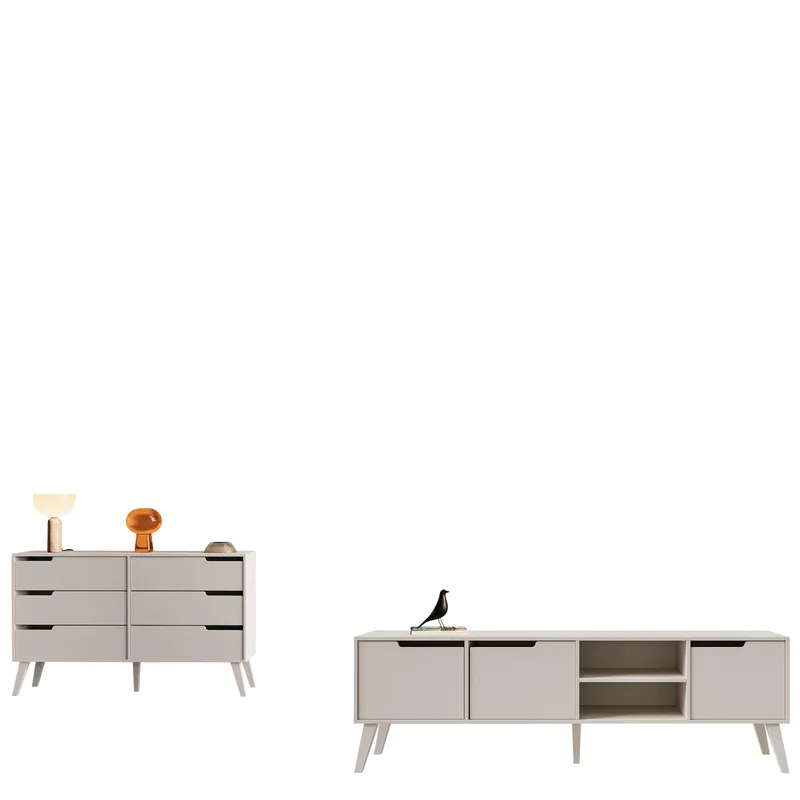 Virello møbelsett til stue - TV-benk og skjenk - beige - Møbler - Møbelsett - Møbelsett til stue