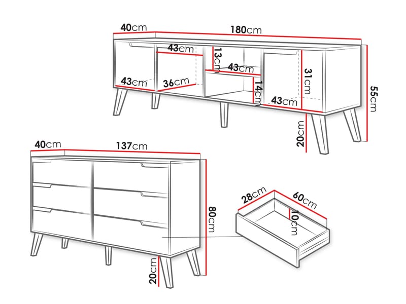Virello møbelsett til stue - TV-benk og skjenk - beige - Møbler - Møbelsett - Møbelsett til stue