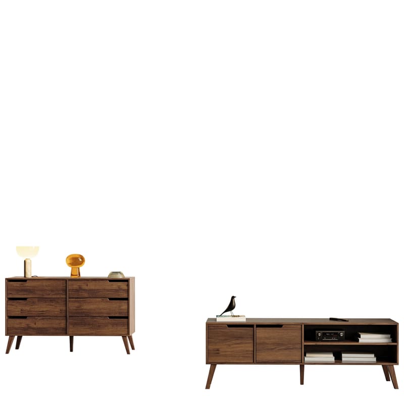 Virello møbelsett til stue - TV-benk og skjenk, brun