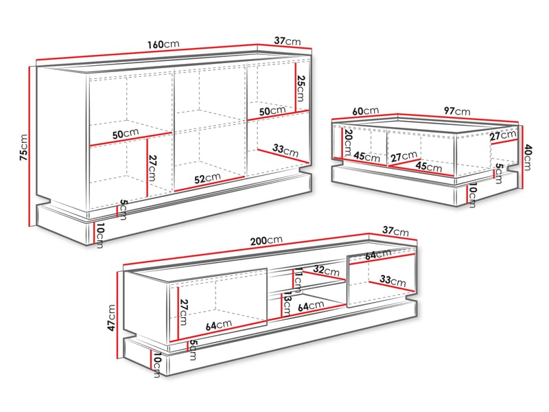 Zelric Møbelsett for stue - Svart - Møbler - Møbelsett - Møbelsett til stue