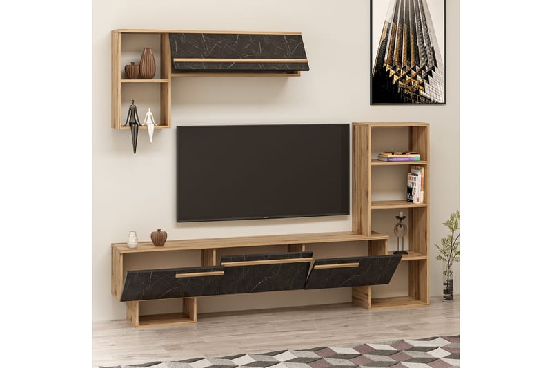 Mega TV-Møbelsett 120x22 cm Brun/Svart - Hanah Home - Møbler - Mediamøbel & tv møbel - TV-møbelsett