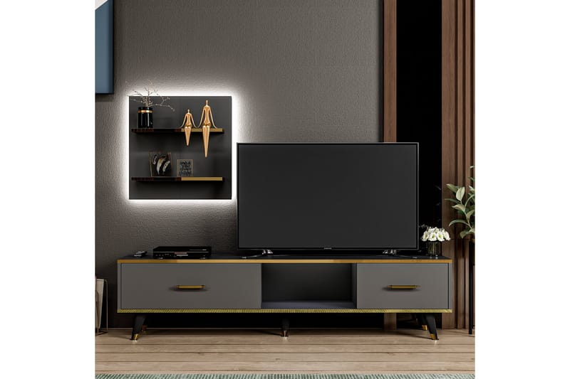 Rebelo TV-møbelsett 180x35 cm Svart - Hanah Home - Møbler - Mediamøbel & tv møbel - TV-møbelsett