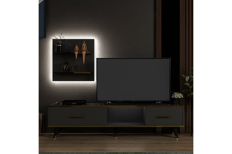 Rebelo TV-møbelsett 180x35 cm Svart - Hanah Home - Møbler - Mediamøbel & tv møbel - TV-møbelsett