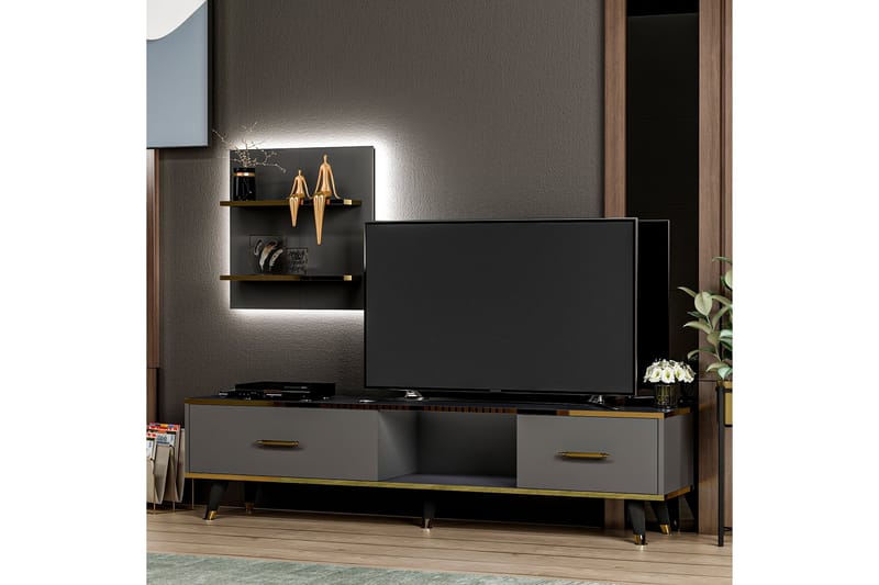 Rebelo TV-møbelsett 180x35 cm Svart - Hanah Home - Møbler - Mediamøbel & tv møbel - TV-møbelsett
