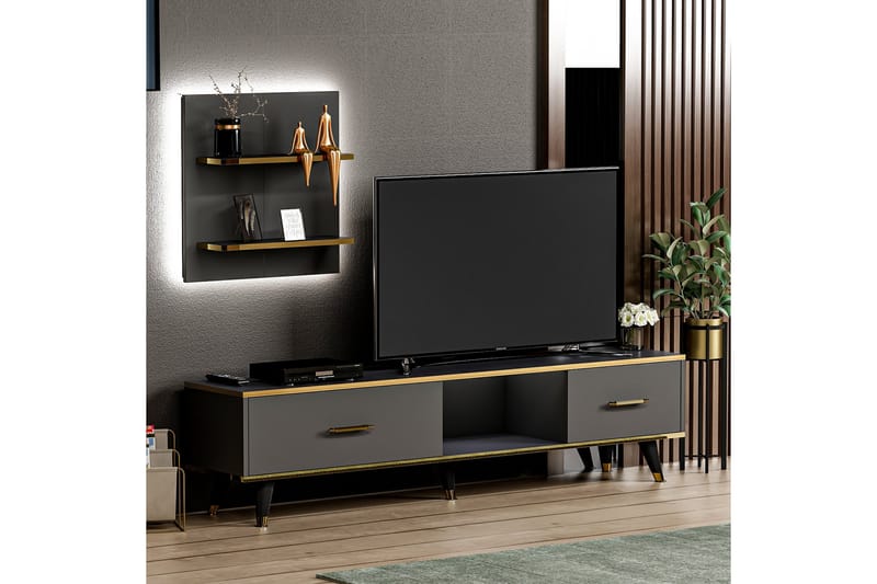 Rebelo TV-møbelsett 180x35 cm Svart - Hanah Home - Møbler - Mediamøbel & tv møbel - TV-møbelsett