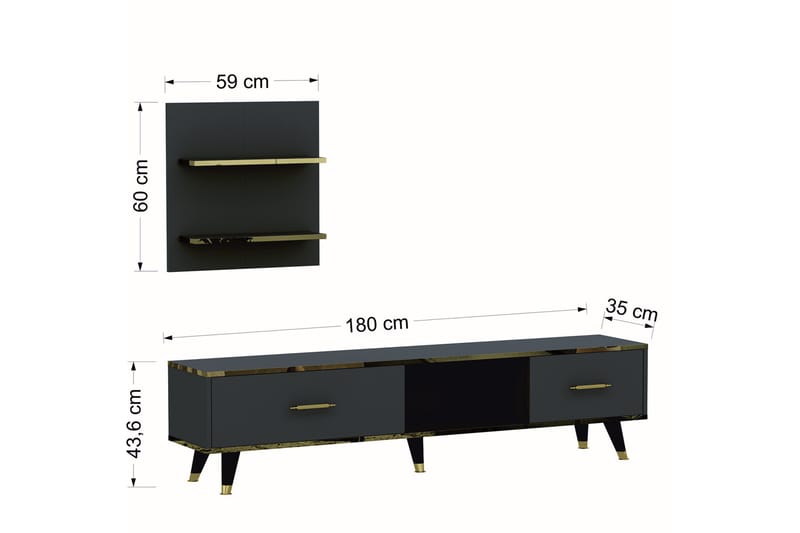 Rebelo TV-møbelsett 180x35 cm Svart - Hanah Home - Møbler - Mediamøbel & tv møbel - TV-møbelsett