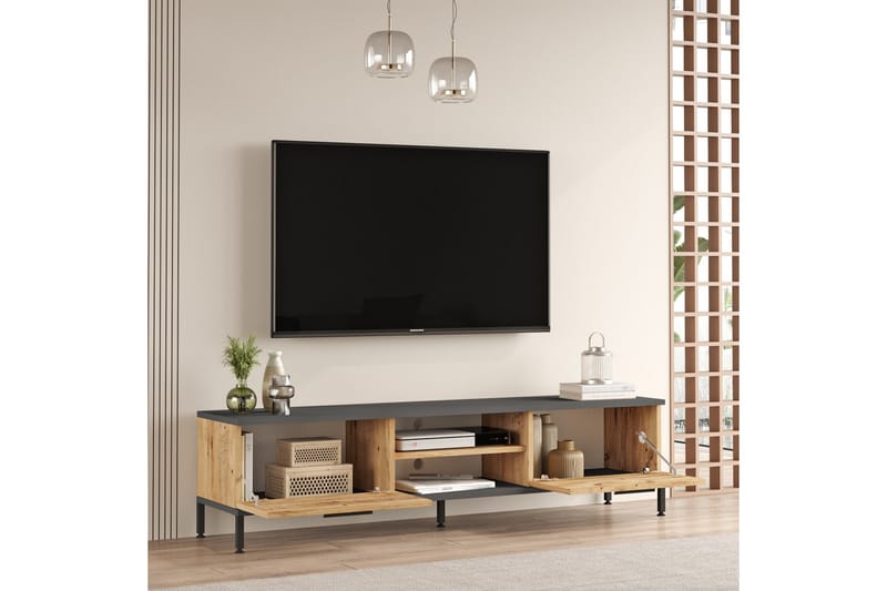 Jahida TV-møbelsett 160x35 cm Mørk blå/Svart - Hanah Home - Møbler - Mediamøbel & tv møbel - TV-møbelsett