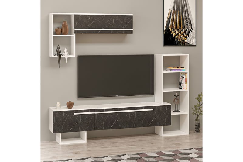 Mega TV-møbelsett 120x22 cm Hvit/Svart - Hanah Home - Møbler - Mediamøbel & tv møbel - TV-møbelsett