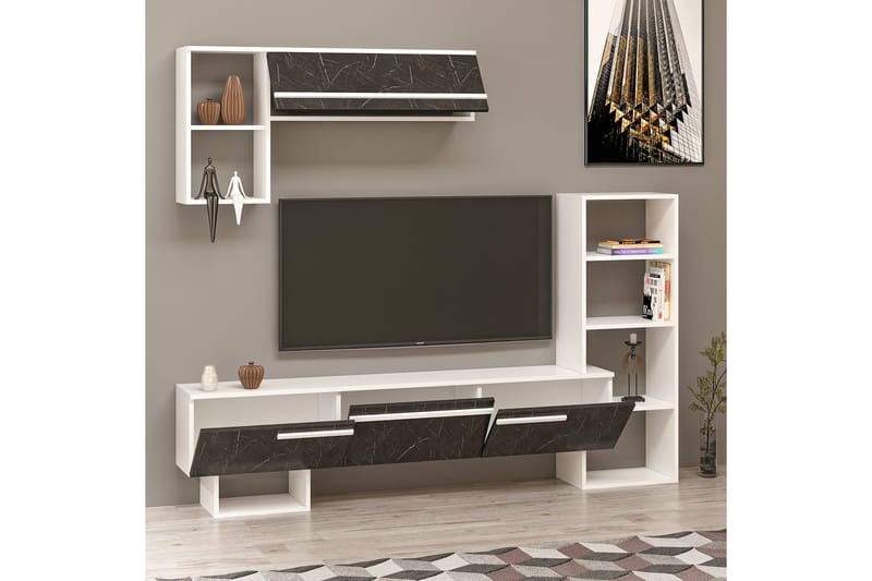 Mega TV-møbelsett 120x22 cm Hvit/Svart - Hanah Home - Møbler - Mediamøbel & tv møbel - TV-møbelsett