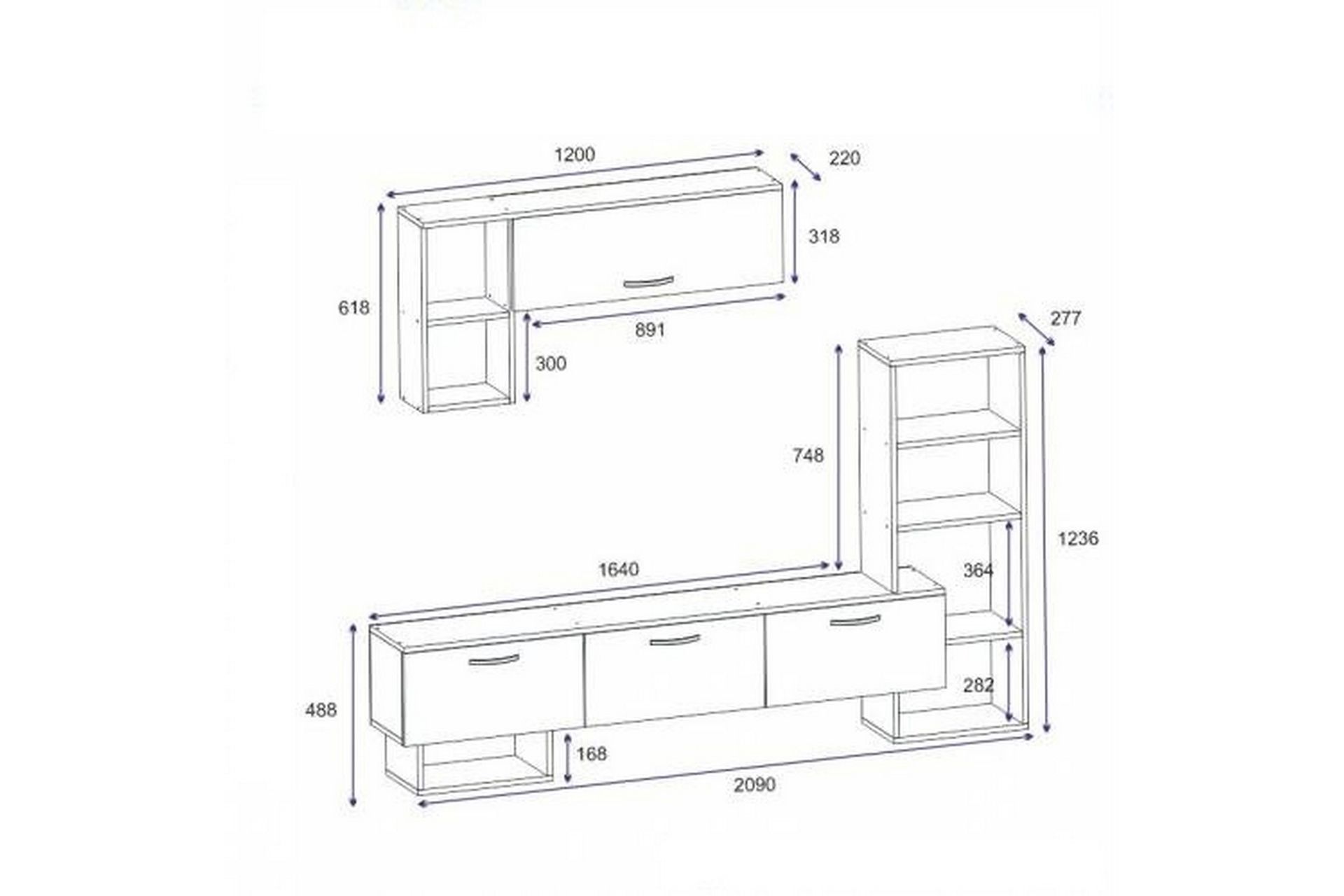 Mega TV-møbelsett 120x22 cm Hvit/Svart - Hanah Home - Møbler - Mediamøbel & tv møbel - TV-møbelsett