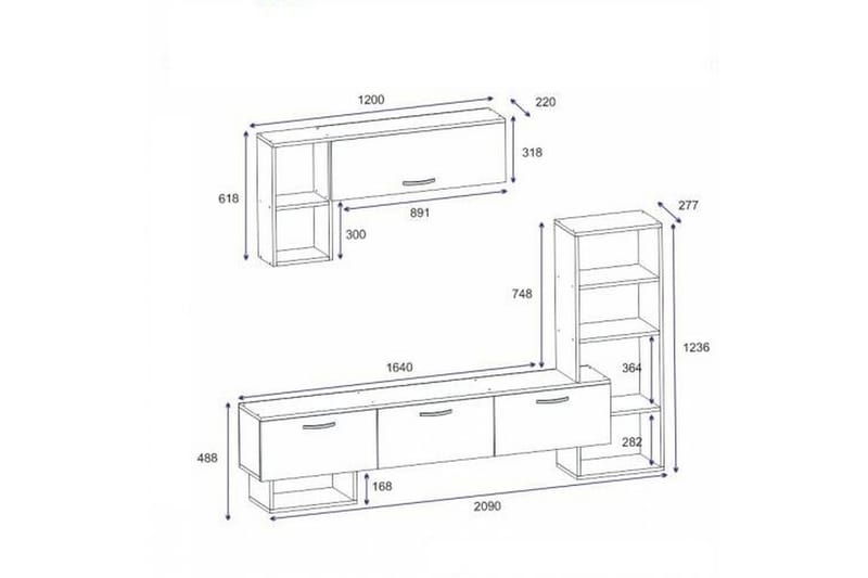 Mega TV-møbelsett 120x22 cm Hvit/Svart - Hanah Home - Møbler - Mediamøbel & tv møbel - TV-møbelsett