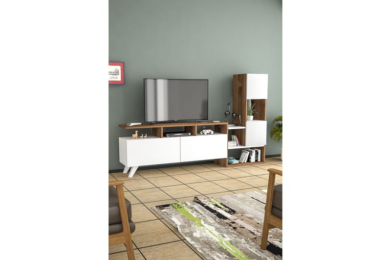 Showsley TV-møbelsett 55,4x31,6 cm Hvit/Brun - Hanah Home - Møbler - Mediamøbel & tv møbel - TV-møbelsett