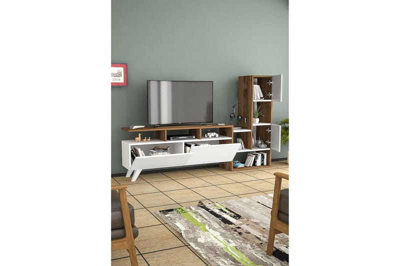 Showsley TV-møbelsett 55,4x31,6 cm Hvit/Brun - Hanah Home - Møbler - Mediamøbel & tv møbel - TV-møbelsett