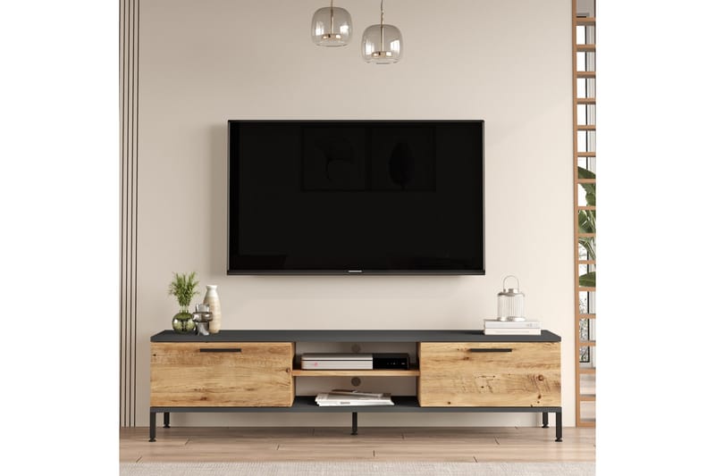 Jahida TV-møbelsett 160x35 cm Mørk blå/Svart - Hanah Home - Møbler - Mediamøbel & tv møbel - TV-møbelsett