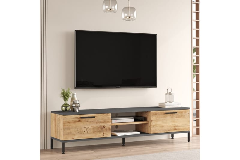Jahida TV-møbelsett 160x35 cm Mørk blå/Svart - Hanah Home - Møbler - Mediamøbel & tv møbel - TV-møbelsett