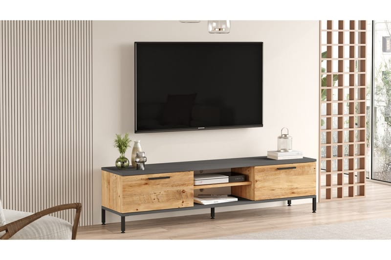 Jahida TV-møbelsett 160x35 cm Mørk blå/Svart - Hanah Home - Møbler - Mediamøbel & tv møbel - TV-møbelsett