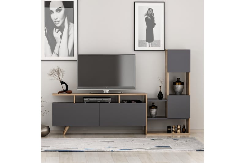 Showsley TV-møbelsett 55,4x31,6 cm Brun/Svart - Hanah Home - Møbler - Mediamøbel & tv møbel - TV-møbelsett