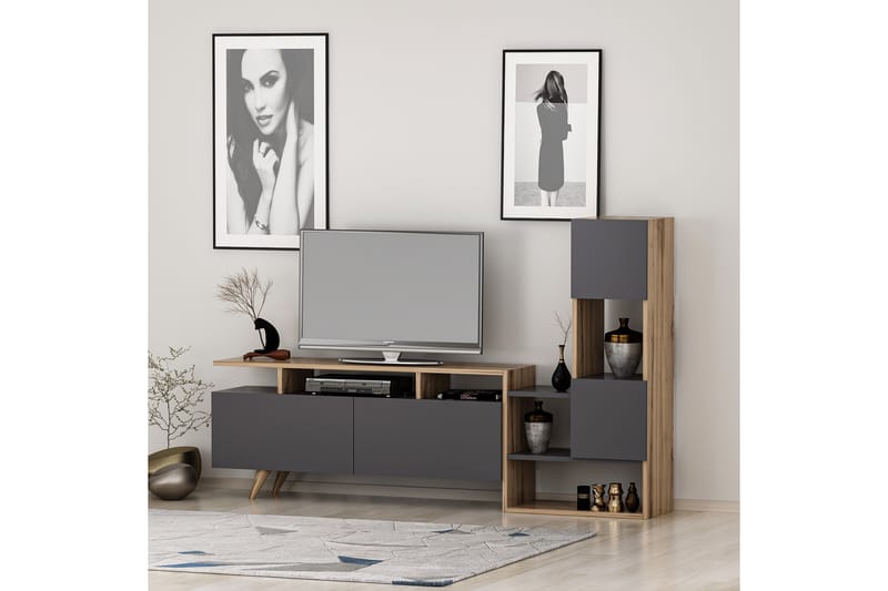 Showsley TV-møbelsett 55,4x31,6 cm Brun/Svart - Hanah Home - Møbler - Mediamøbel & tv møbel - TV-møbelsett