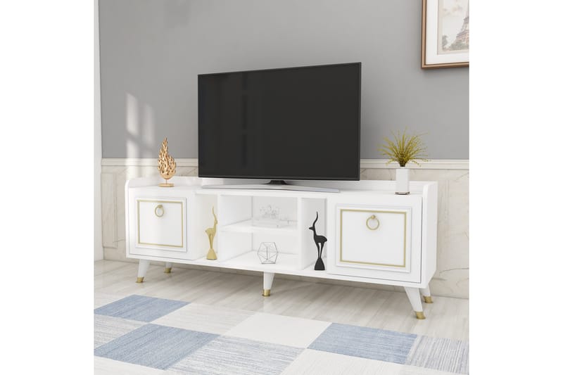 Irubhi TV-møbelsett 150x35 cm Hvit/Gull - Hanah Home - Møbler - Mediamøbel & tv møbel - TV-møbelsett