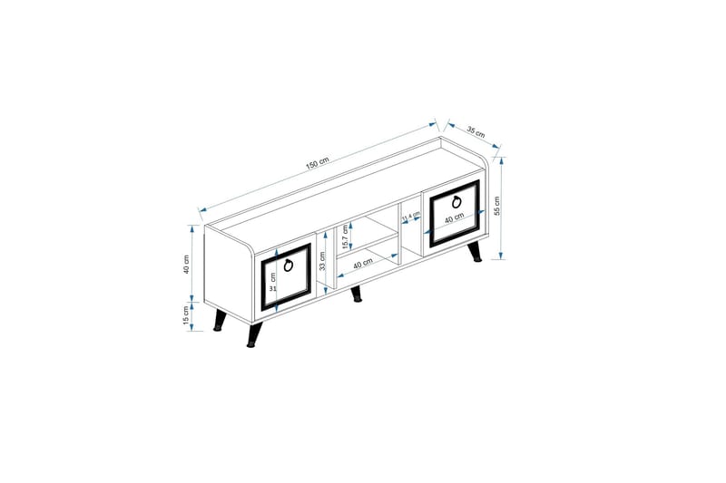 Irubhi TV-møbelsett 150x35 cm Hvit/Gull - Hanah Home - Møbler - Mediamøbel & tv møbel - TV-møbelsett