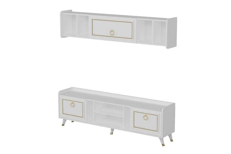 Alyasmin TV-møbelsett 180x27 cm Hvit/Gull - Hanah Home - Møbler - Mediamøbel & tv møbel - TV-møbelsett