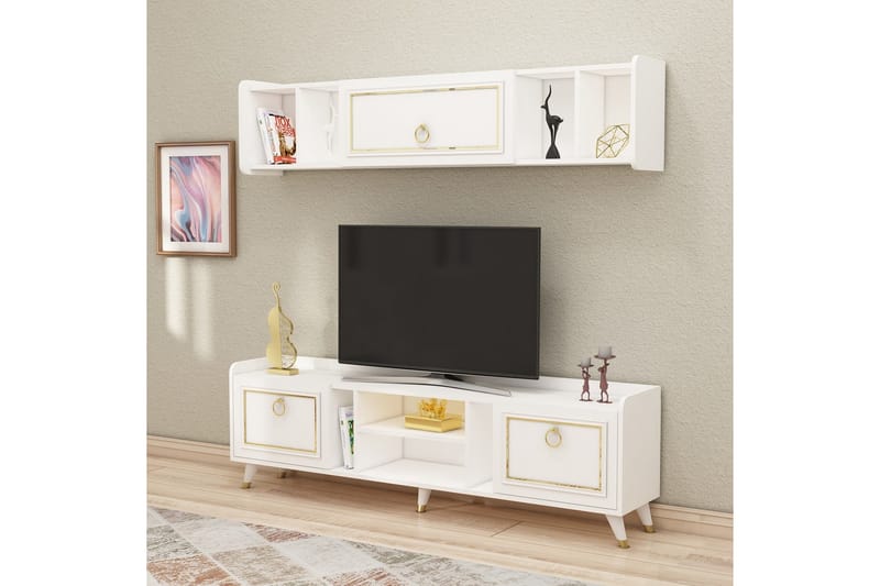 Alyasmin TV-møbelsett 180x27 cm Hvit/Gull - Hanah Home - Møbler - Mediamøbel & tv møbel - TV-møbelsett