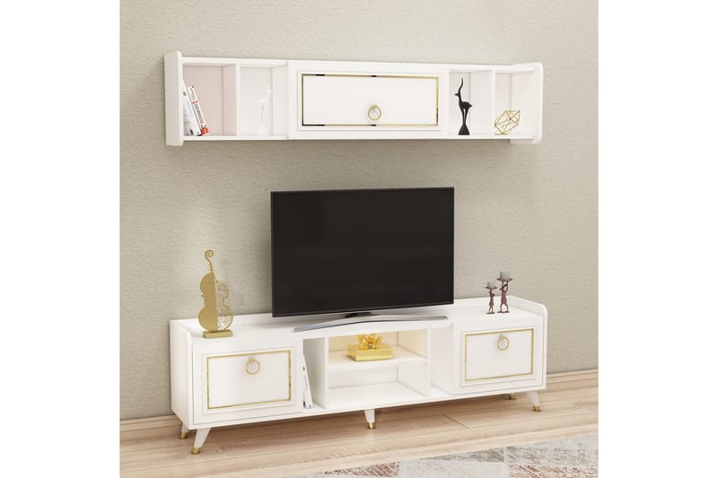 Alyasmin TV-møbelsett 180x27 cm Hvit/Gull - Hanah Home - Møbler - Mediamøbel & tv møbel - TV-møbelsett