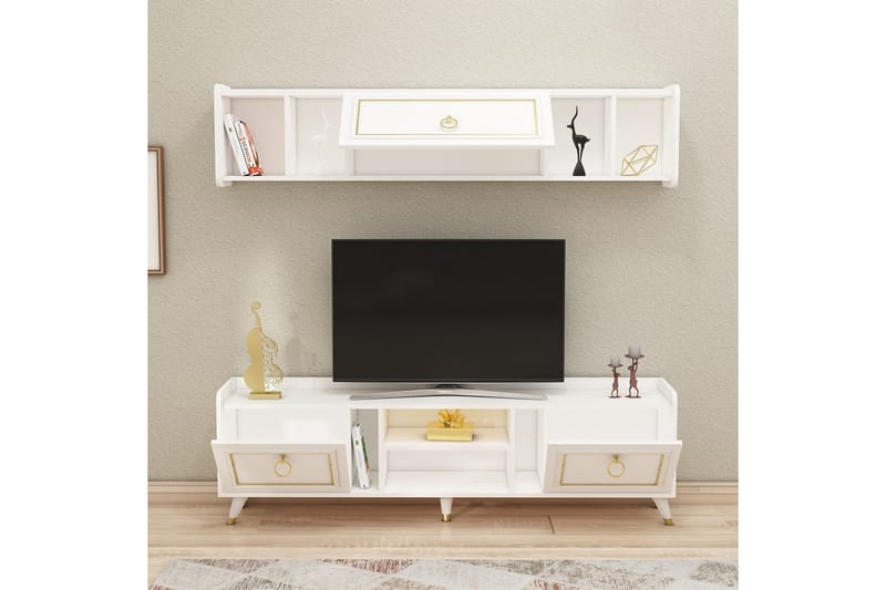Alyasmin TV-møbelsett 180x27 cm Hvit/Gull - Hanah Home - Møbler - Mediamøbel & tv møbel - TV-møbelsett