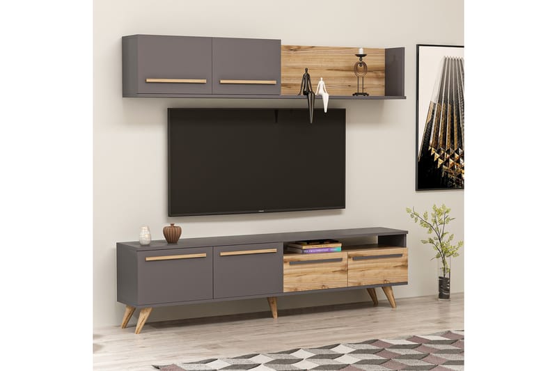 Mono TV-møbelsett 180x22 cm Brun/Svart - Hanah Home - Møbler - Mediamøbel & tv møbel - TV-møbelsett