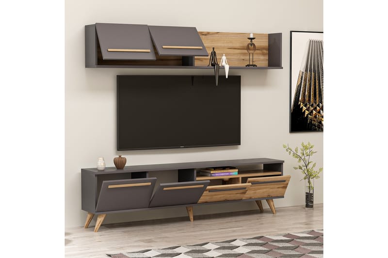 Mono TV-møbelsett 180x22 cm Brun/Svart - Hanah Home - Møbler - Mediamøbel & tv møbel - TV-møbelsett