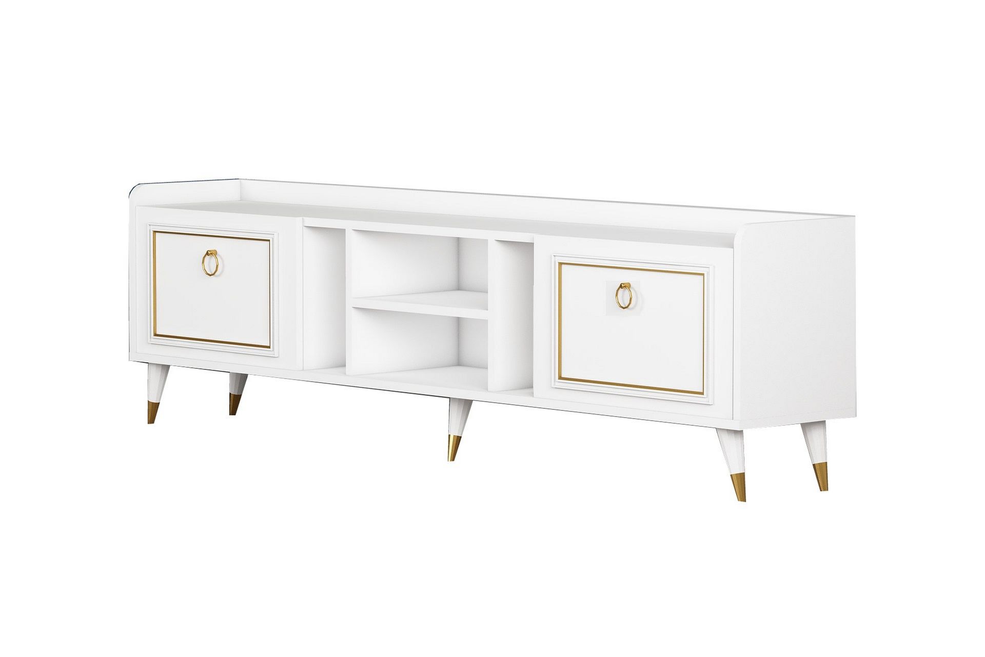 Rudy TV-Benk 180x35 cm Hvit/Gull - Hanah Home - Møbler - Mediamøbel & tv møbel - TV-benk & mediabenk