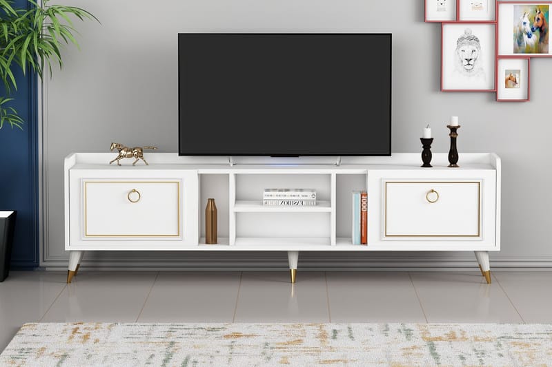 Rudy TV-Benk 180x35 cm Hvit/Gull - Hanah Home - Møbler - Mediamøbel & tv møbel - TV-benk & mediabenk