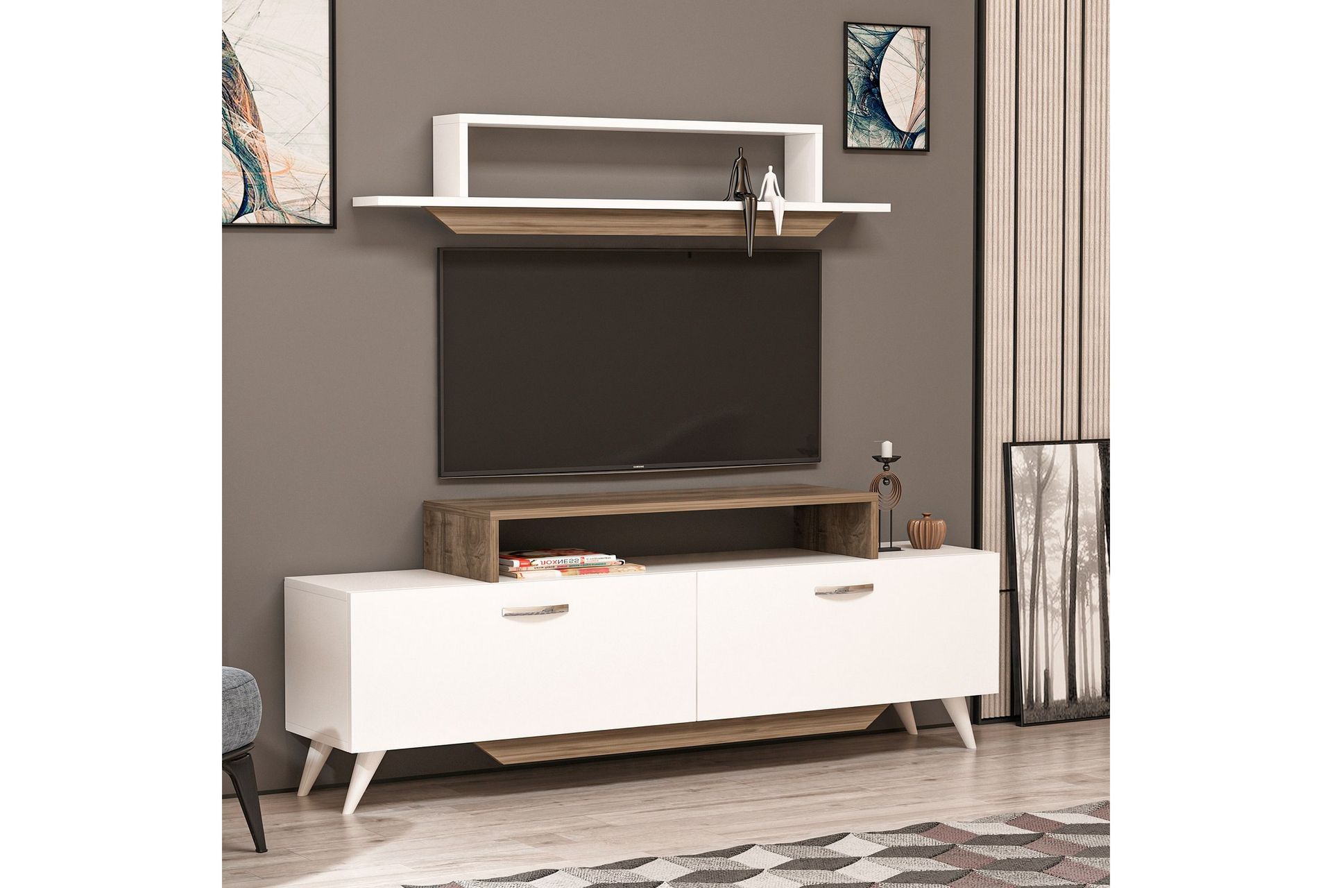 Fabrony TV-møbelsett 120x14,5 cm Hvit/Brun - Hanah Home - Møbler - Mediamøbel & tv møbel - TV-møbelsett