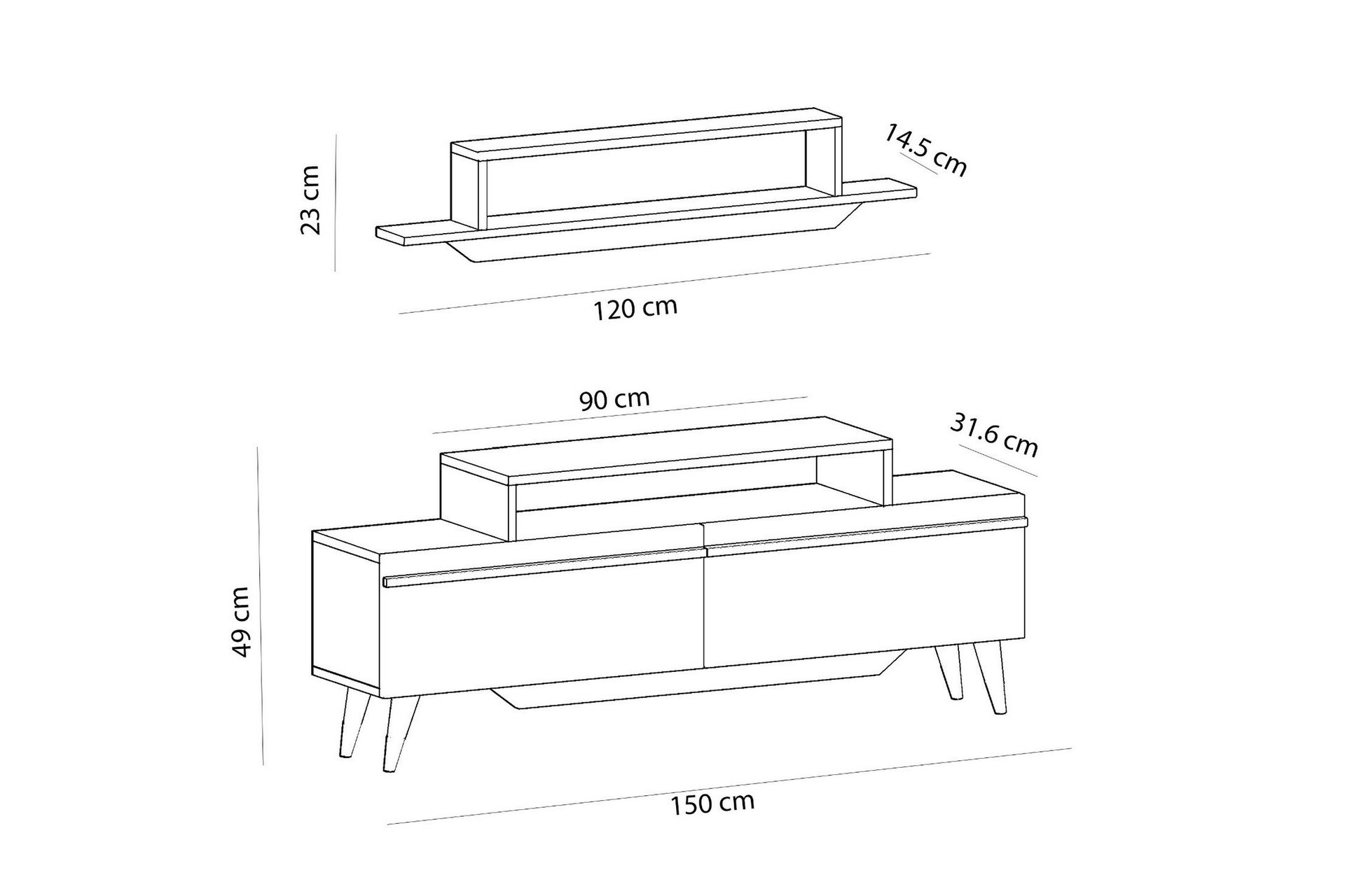 Fabrony TV-møbelsett 120x14,5 cm Hvit/Brun - Hanah Home - Møbler - Mediamøbel & tv møbel - TV-møbelsett
