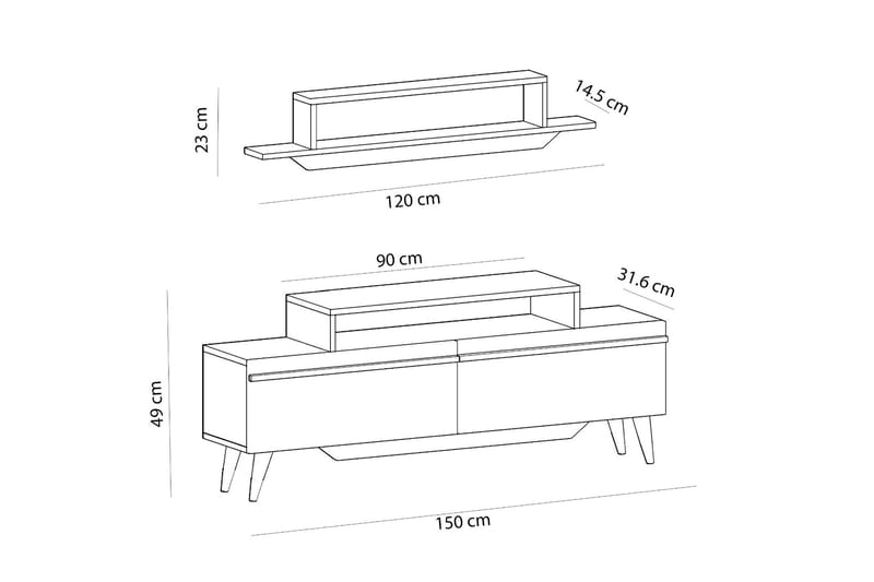 Fabrony TV-møbelsett 120x14,5 cm Hvit/Brun - Hanah Home - Møbler - Mediamøbel & tv møbel - TV-møbelsett
