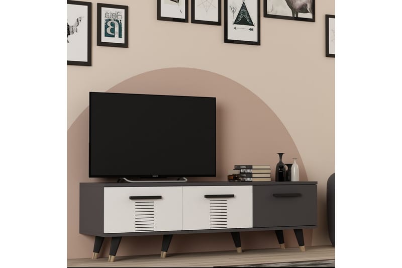 Asimo TV-benk 150x35 cm Svart/Hvit - Hanah Home - Møbler - Mediamøbel & tv møbel - TV-benk & mediabenk