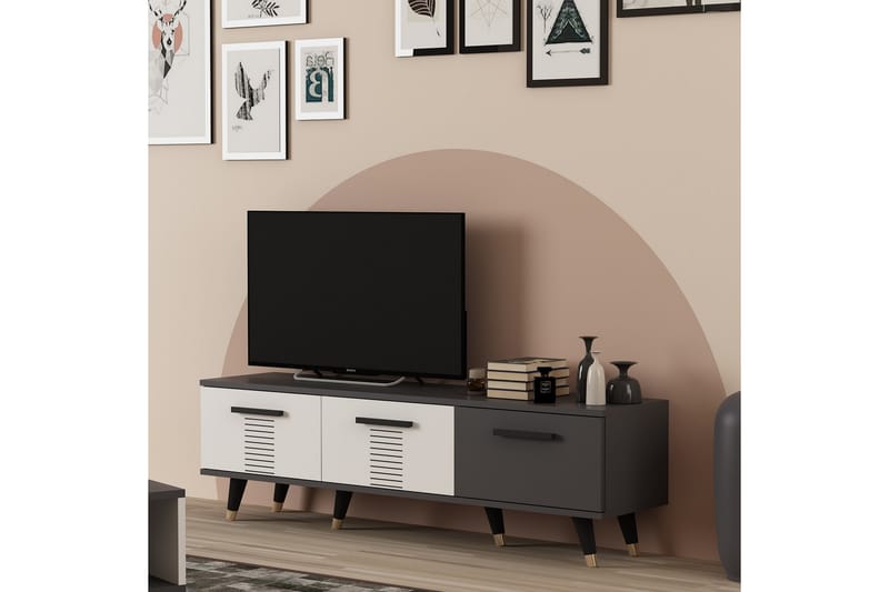 Asimo TV-benk 150x35 cm Svart/Hvit - Hanah Home - Møbler - Mediamøbel & tv møbel - TV-benk & mediabenk