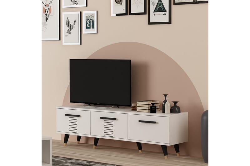 Asimo TV-benk 150x35 cm Hvit - Hanah Home - Møbler - Mediamøbel & tv møbel - TV-benk & mediabenk