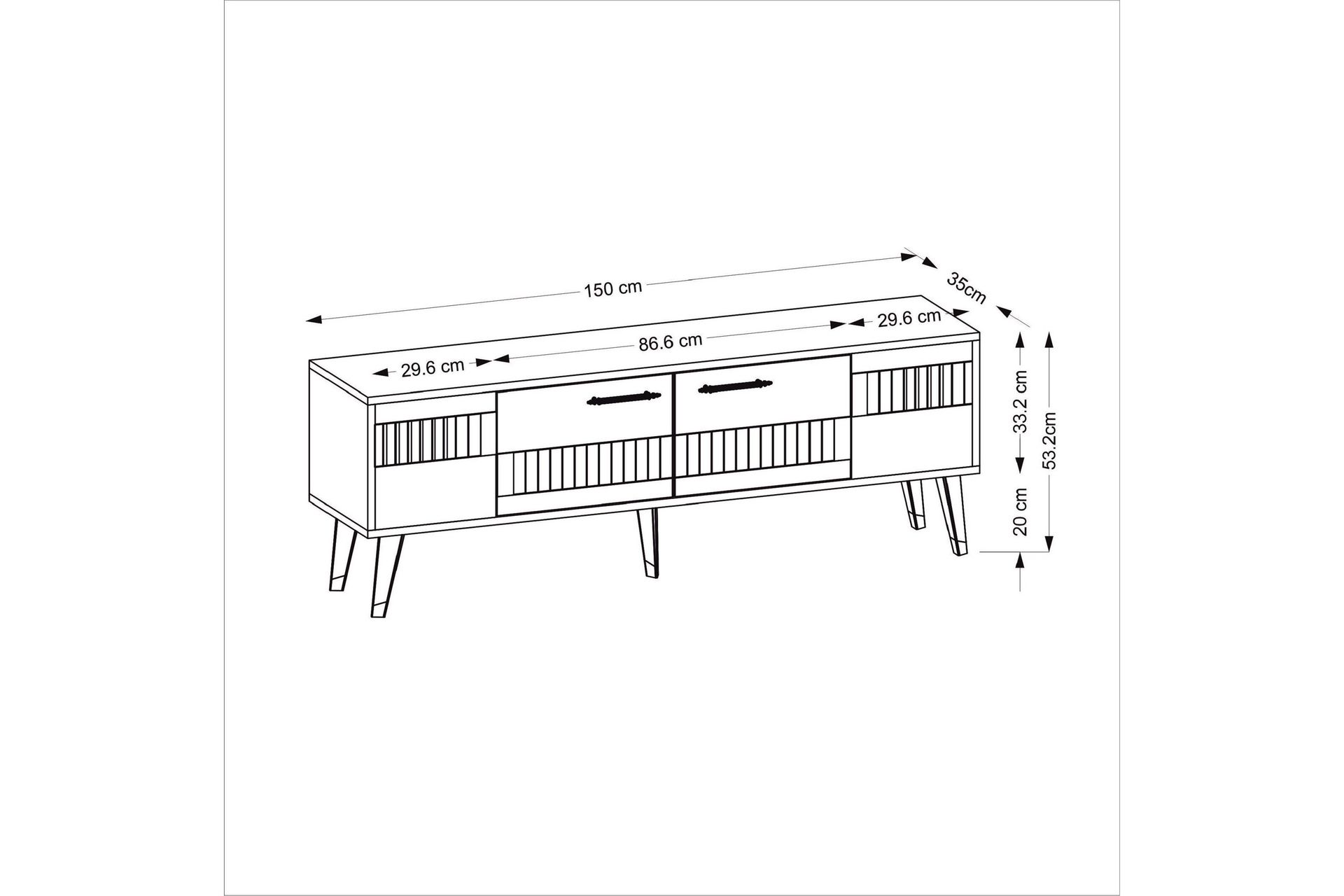 Moda TV-benk 150x35 cm Hvit/Sølv - Hanah Home - Møbler - Mediamøbel & tv møbel - TV-benk & mediabenk