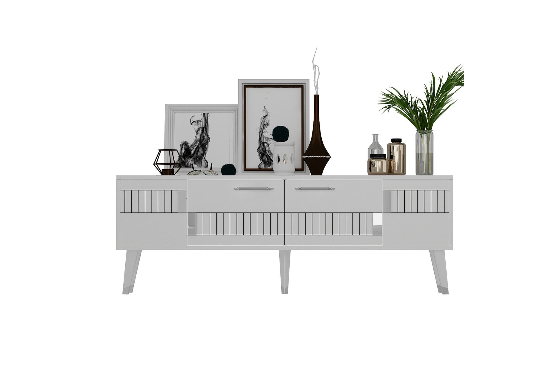 Moda TV-benk 150x35 cm Hvit/Sølv - Hanah Home - Møbler - Mediamøbel & tv møbel - TV-benk & mediabenk