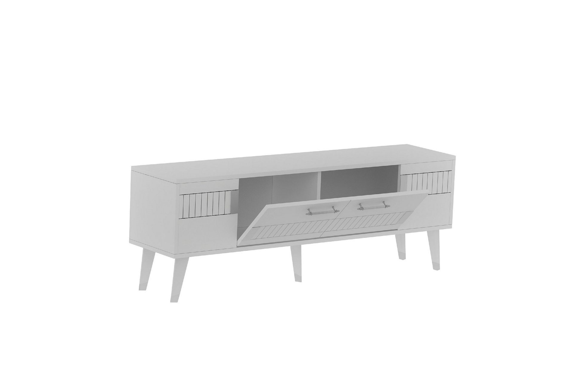Moda TV-benk 150x35 cm Hvit/Sølv - Hanah Home - Møbler - Mediamøbel & tv møbel - TV-benk & mediabenk