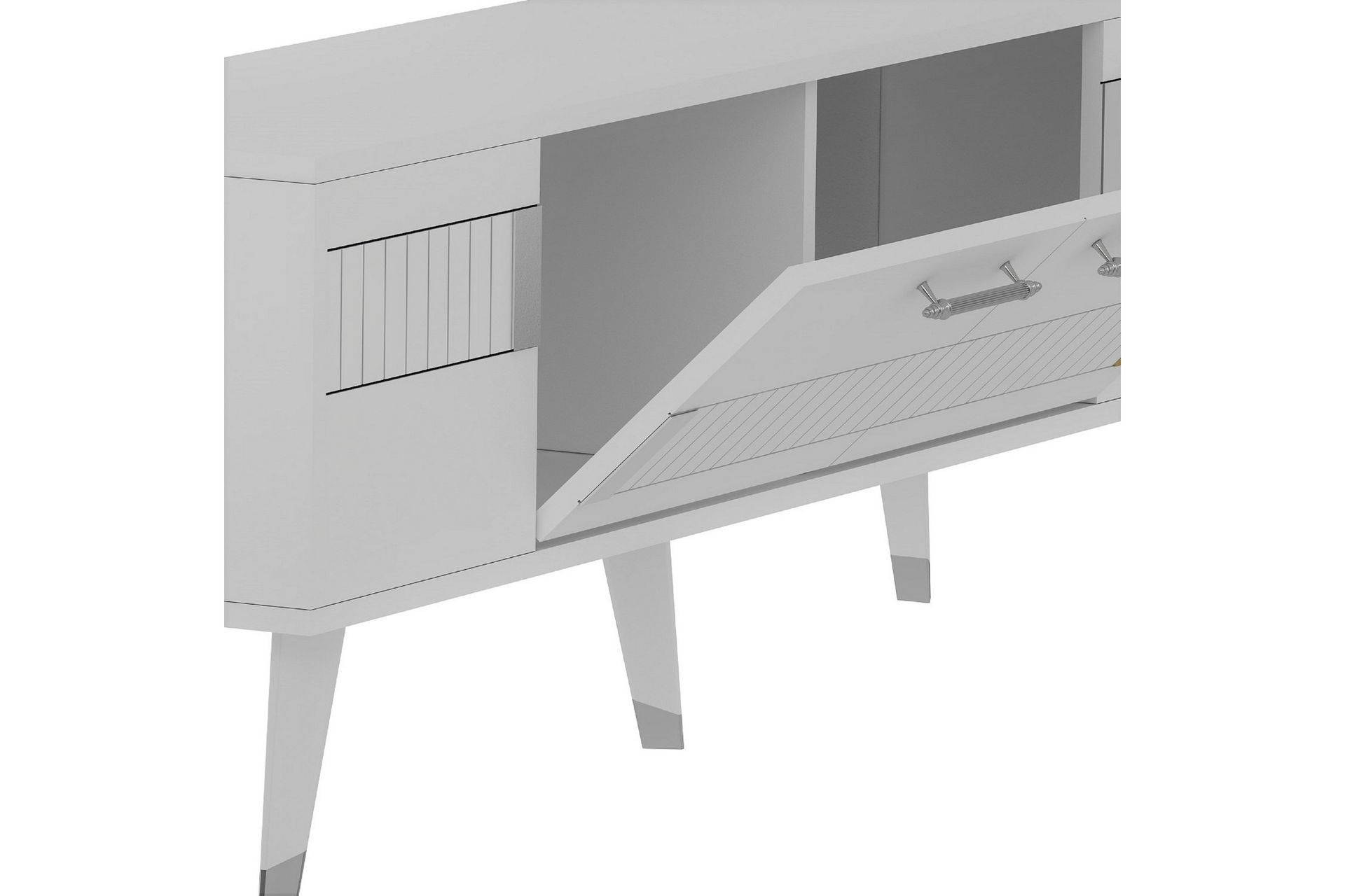 Moda TV-benk 150x35 cm Hvit/Sølv - Hanah Home - Møbler - Mediamøbel & tv møbel - TV-benk & mediabenk