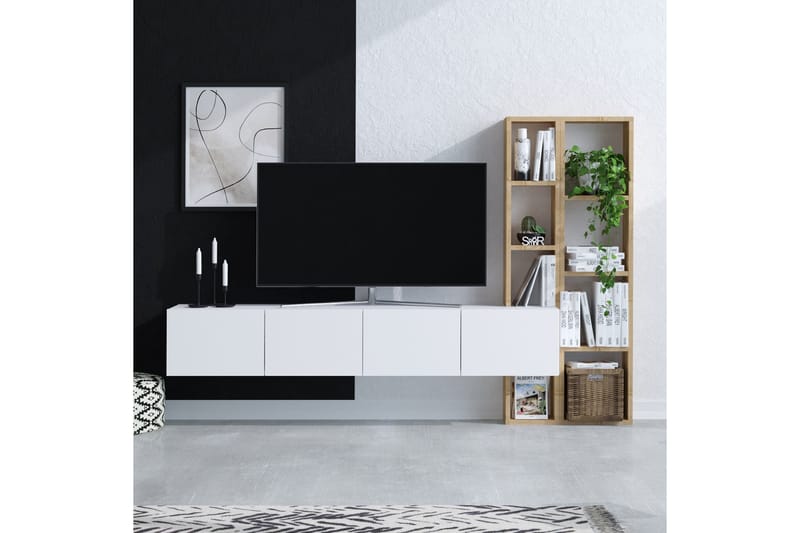 Pana TV-møbelsett 182x32 cm Hvit/Brun - Hanah Home - Møbler - Mediamøbel & tv møbel - TV-møbelsett