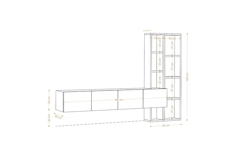 Pana TV-møbelsett 182x32 cm Hvit/Brun - Hanah Home - Møbler - Mediamøbel & tv møbel - TV-møbelsett